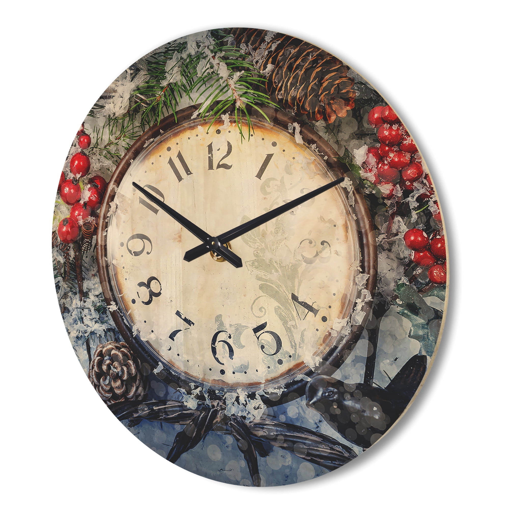 Designart 'Christmas Atmosphere Over Clock' Rustic Wood Wall Clock