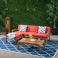 thumbnail image 2 of GDF Studio Parma Outdoor Acacia Wood 3 Seater Sectional Sofa Set with Ottoman, Teak and Red, 2 of 13