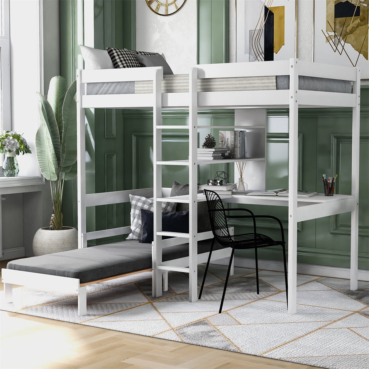 JINS&VICO Convertible Loft Bed with L-Shape Desk, Twin Bunk JINS&VICO Convertible Loft Bed with L-Shape Desk, Twin Bunk