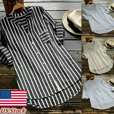 Clothing Sizes The Noble Collection Women's Striped Casual Tops Shirt Loose Fashion Blouse Clothes Plus Size T-Shirt ()