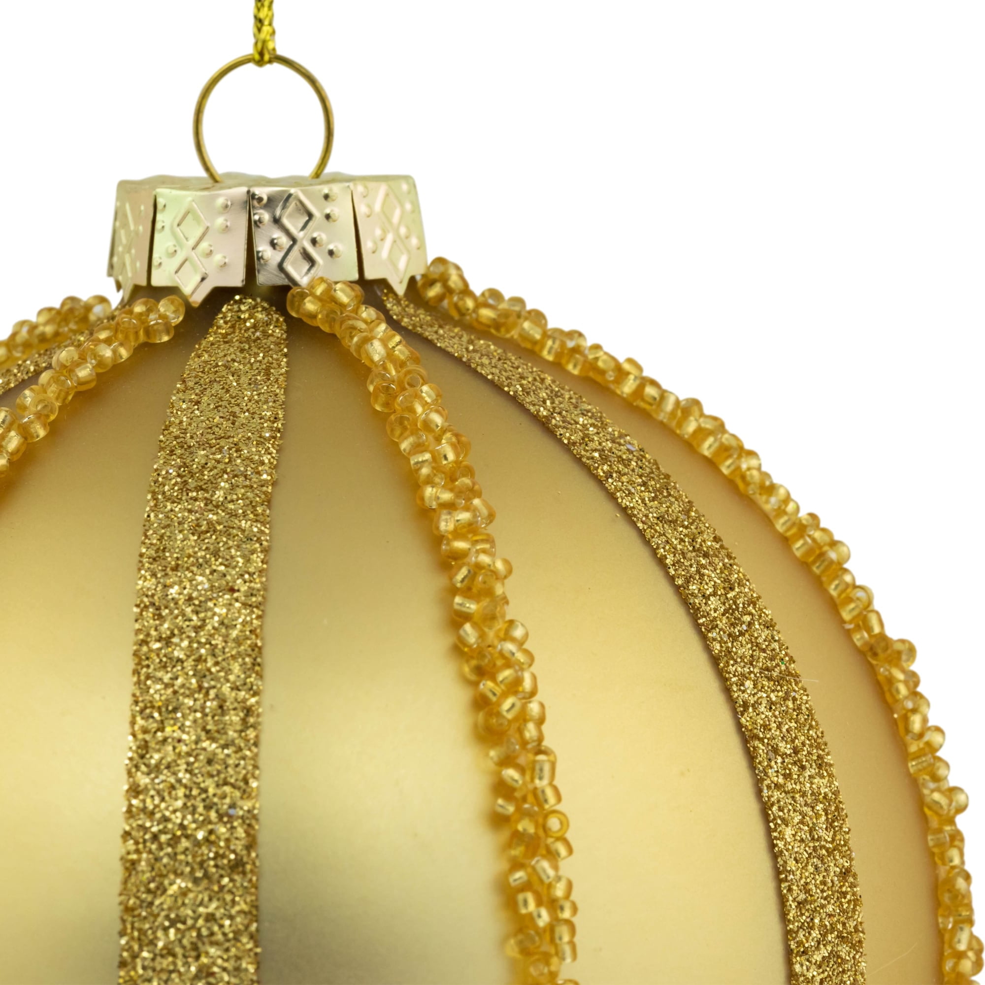 Northlight Set of 2 Gold Striped Glittered Glass Christmas Ball Ornaments 4"