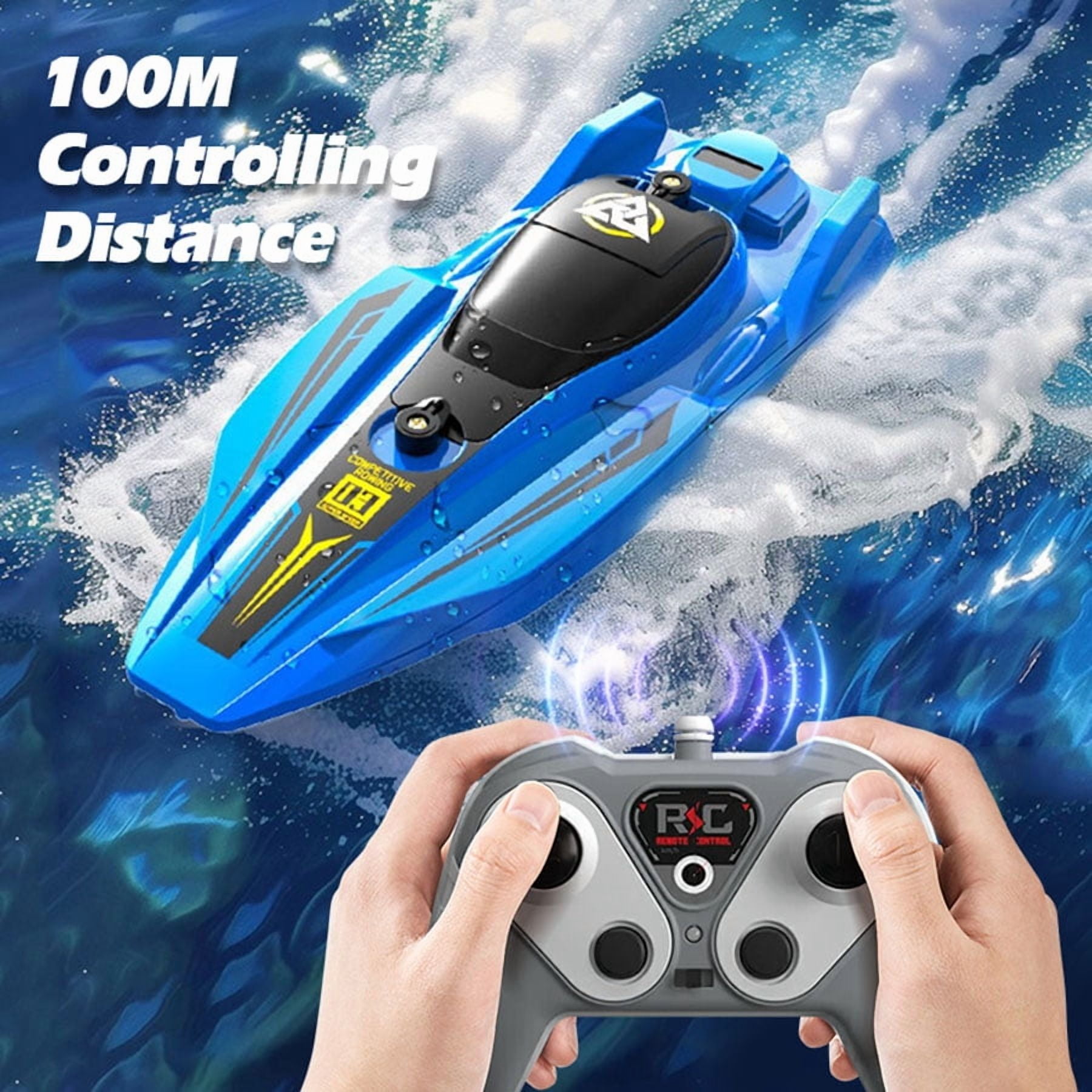 High-Speed RC Boat, Funtogether Toys, 25km/h with Dual Motors, 2.4GHz Waterproof Racer for Pools & Lakes