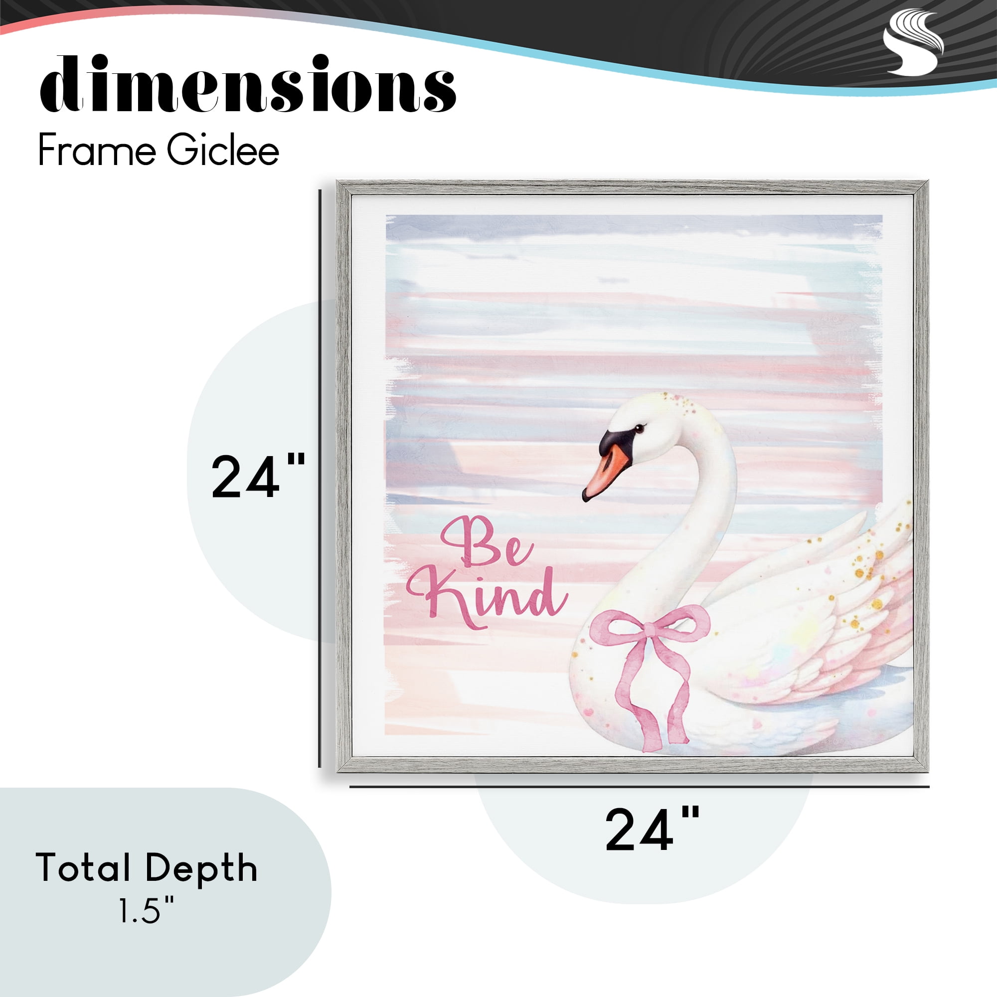 Be Kind Pastel Swan Gray Framed Giclee Art, design by Kim Allen
