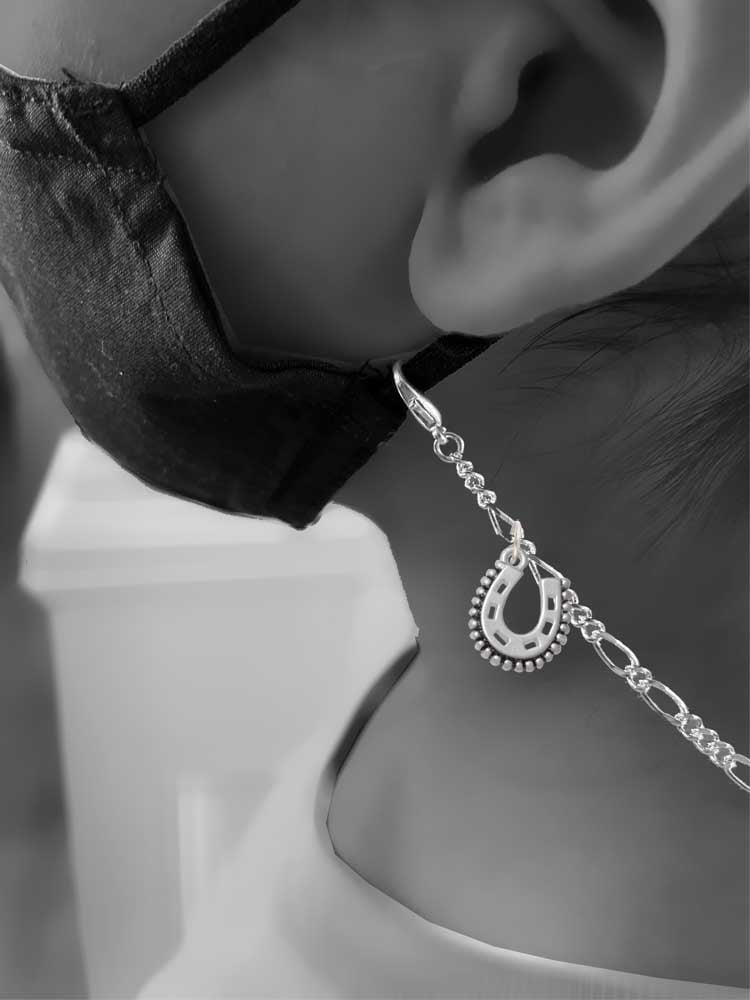 Silvertone Beaded Horseshoe Silvertone Face Mask Necklace