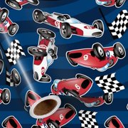Race Car Wrapping Paper Roll for Kids, Mini Roll, Red Race Car and Checkered Flag Design Gift Wrap Paper Perfect for Boys Birthday, Racing Party, 17 Inches x 16.4 Feet