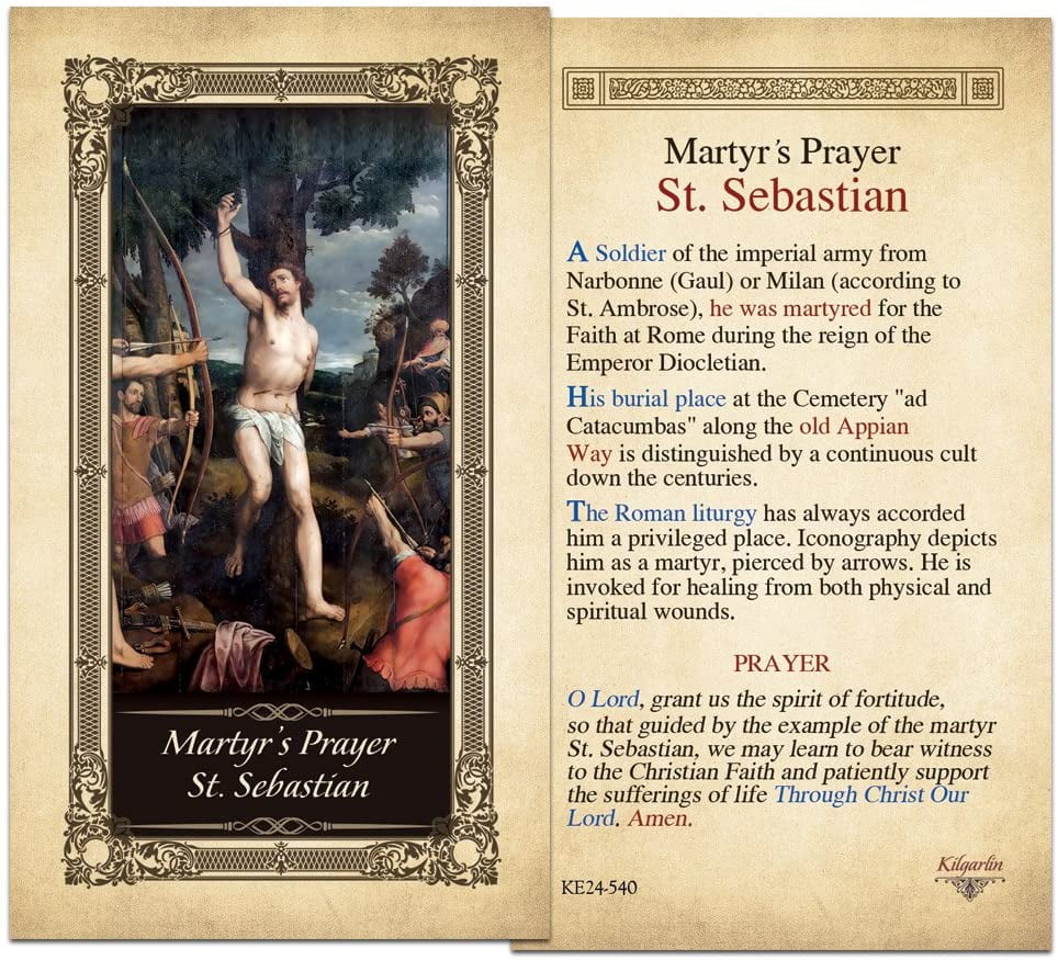 Martyr's Prayer St. Sebastian Laminated Holy Card with Gold Color