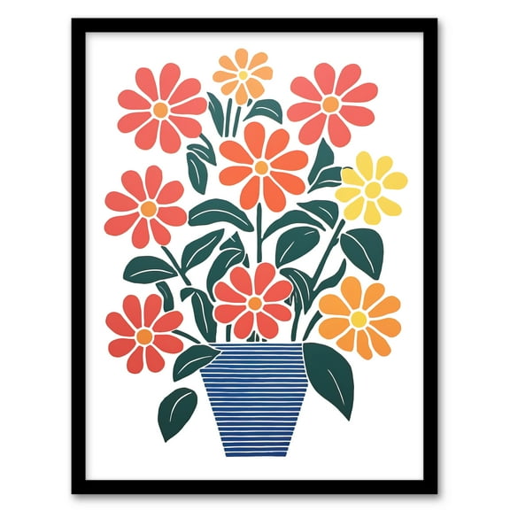 Simple Flat Flowers By Sofia Francis Minimalist Floral Artwork Painting Art Print Framed Poster Wall Decor 12x16 inch