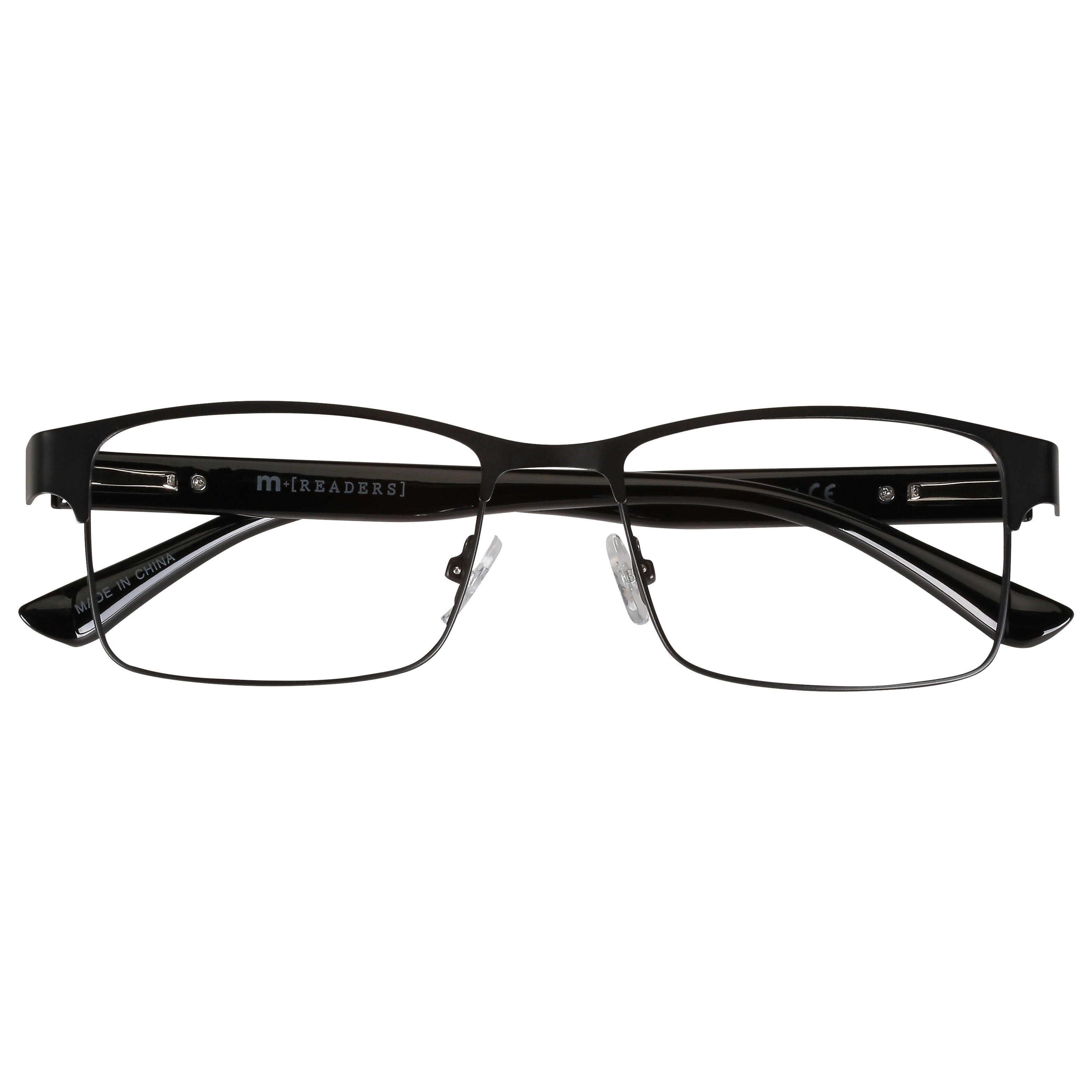 (2 pack) M+ Mens Rectangular Flat Metal Reading Glasses 2.00 Ash in Classic Matte Black