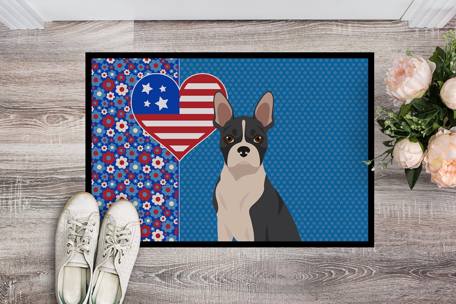 Black Boston Terrier Indoor or Outdoor Mat 24x36 36 in x 24 in