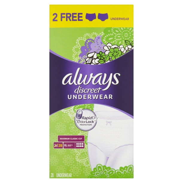 Always Discreet Incontinence Underwear for Women, Maximum, Classic, XL