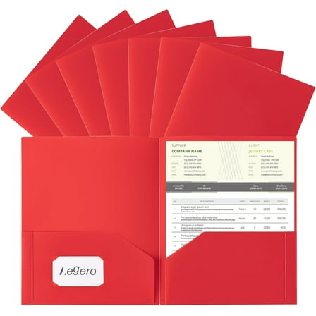 Plastic 2-Pocket Folders, Letter Size, 10 Count, Red