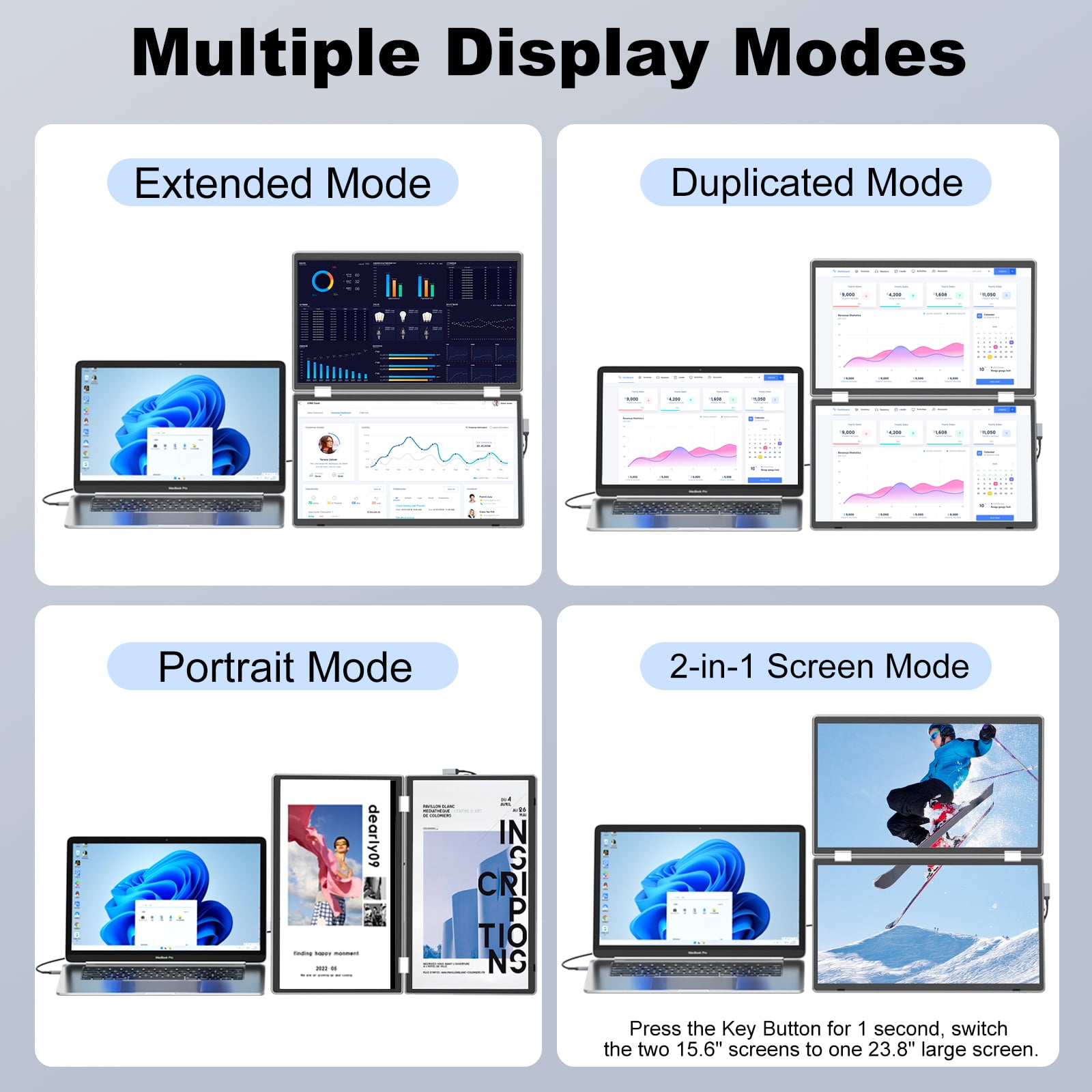 KEFEYA M2 15.6" 1920x1080P IPS Portable Computer Monitor, Kit, Silver, 1 Pack