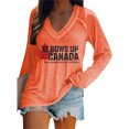 thumbnail image 1 of MHFRRA Camiseta de Manga Larga con Cuello En V y Estampado de La Bandera de Canadá para Mujer Naranja, 1 of 3
