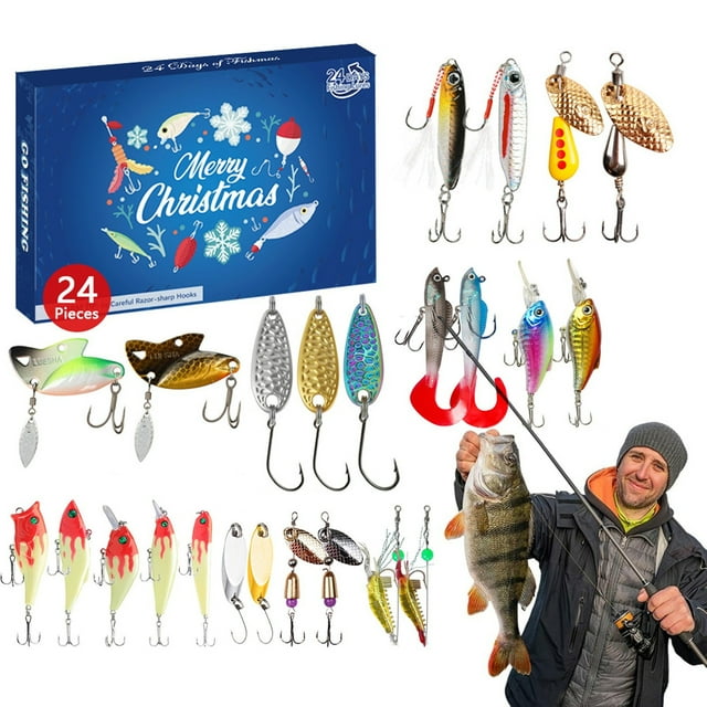 Riforla Calendrier de l'Avent Crochet de Poisson de Noël 24 Jours Calendrier de l'Avent Crochet de Poisson Ensemble de Compte à Rebours Comprend 24 Calendriers de l'Avent (24 Jours) Ensembles de Compte à Rebours Bleu_006