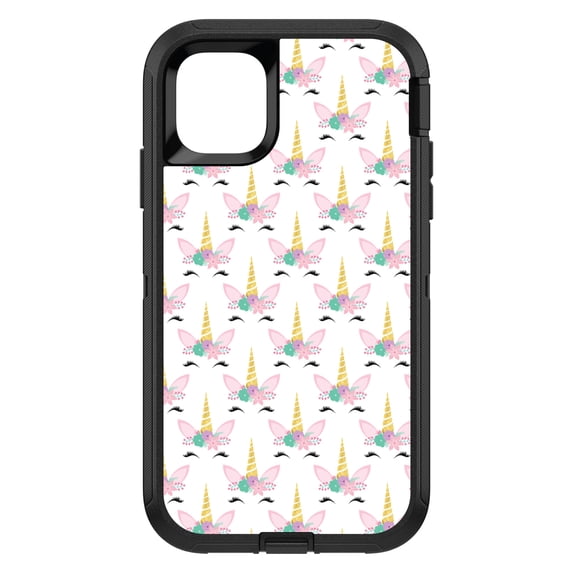 DistinctInk Custom SKIN / DECAL compatible with OtterBox Defender for iPhone 11 (6.1" Screen) - Pastel Unicorn Pattern - White Pink Teal