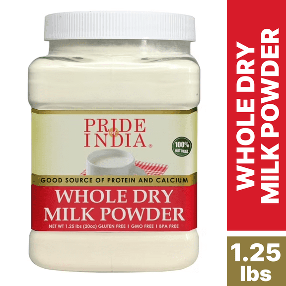 Pride Of India - Whole Dry Milk Powder - Protein And Calcium Rich - 1.25 lbs (20oz) Jar