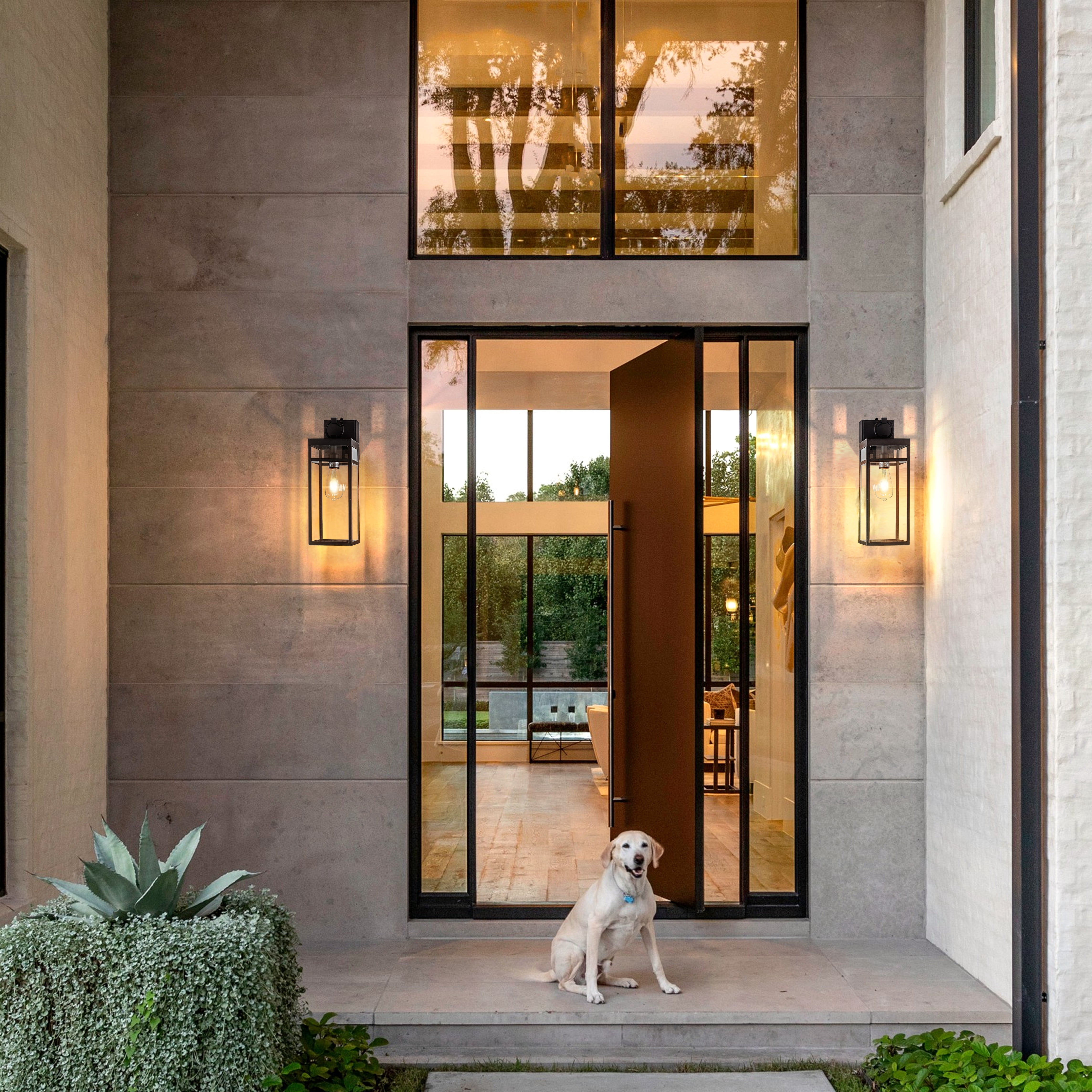 1 Light Black Dusk to Dawn Sensor Outdoor Wall Lantern Coach Sconces Light with Clear Glass and built-in GFCI Outlets