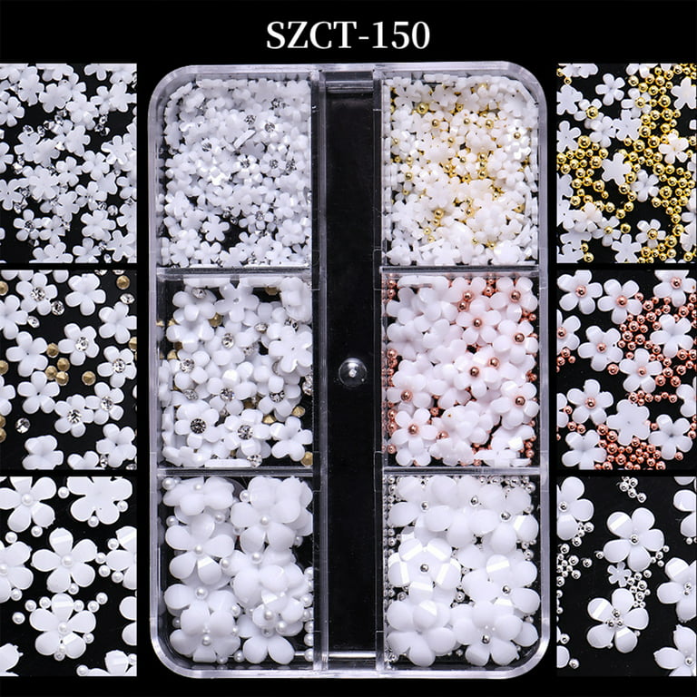 BELICEY 3D Flower Nail Charms 2 Boxes Acrylic Flowers Nail Art Rhinestones  Mixed Color Cherry Bloss Spring Flowers for Nail Art DIY Crafts Accessories
