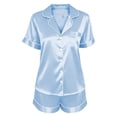 thumbnail image 7 of Seffadzy Women's Silk Satin Pajamas Set Short Sleeve Button Down Two Piece Sleepwear Soft Breathable Lounge Set for Home Light Blue 2XL, 7 of 7