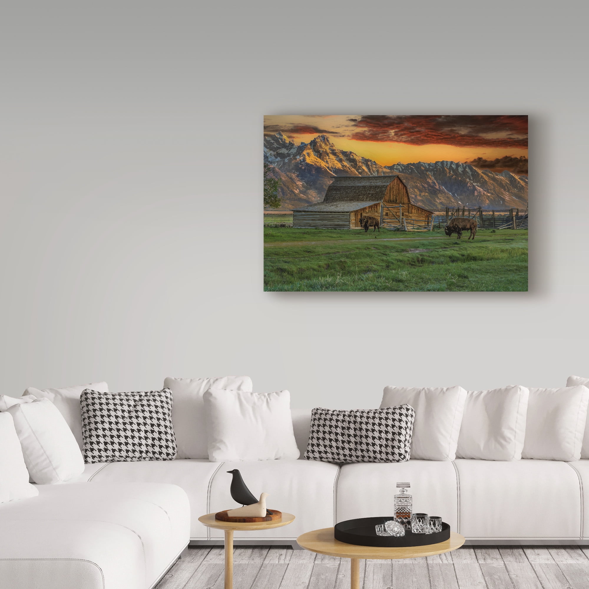 Trademark Fine Art 'Moulton Barn At Sunrise With Bison' Canvas Art by Galloimages Online