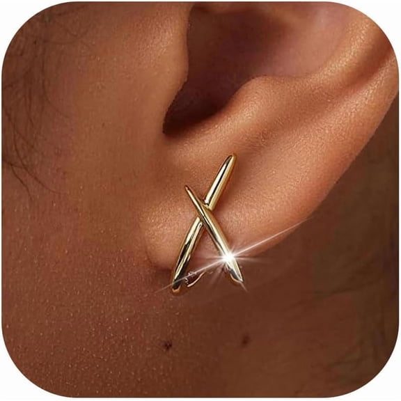 Gold Earrings for Women Trendy, 14K Plated Gold Stud for Women Dainty Minimalist Earrings Lightweight Simple Unique Cute Stud Hypoallergenic Jewelry