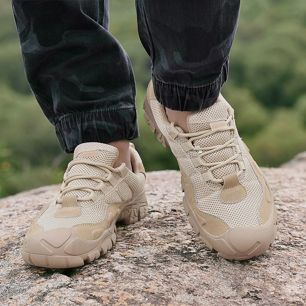 Men's Hiking Shoes Comfortable Breathable Lightweight Slip Resistant Rubber Outsole Outdoor Walking Lace Up Sneakers Brown 11 US