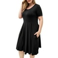 thumbnail image 2 of VERABENDI Women's Plus Size Dresses Short Sleeve Crew Neck Pleated Swing Dress with Pockets (L-4XL), 2 of 6