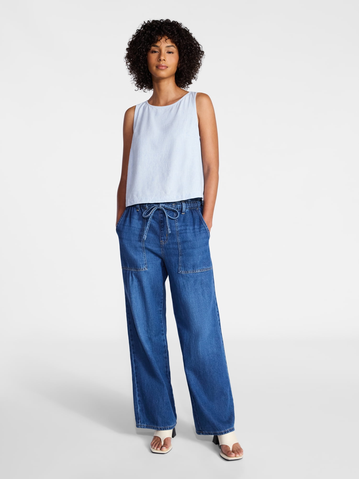 Time and Tru Women’s Linen Blend Sleeveless Top, Sizes XS-XXXL