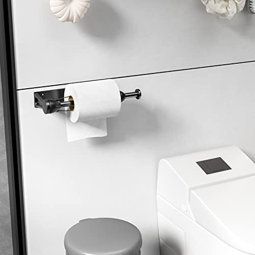 Under Cabinet Paper Towel Holder, Single-Hand Operated Wall Mount with Damping Effect, Self-Adhesive or Drill Installation for Kitchen and Bathroom, Black