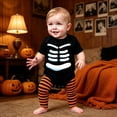 thumbnail image 2 of Byoo Infant Boys' Bold Graphic Bodysuit Halloween Skeleton Print Short‑Sleeve Crewneck Dress‑Up Romper, Black, 2 of 5