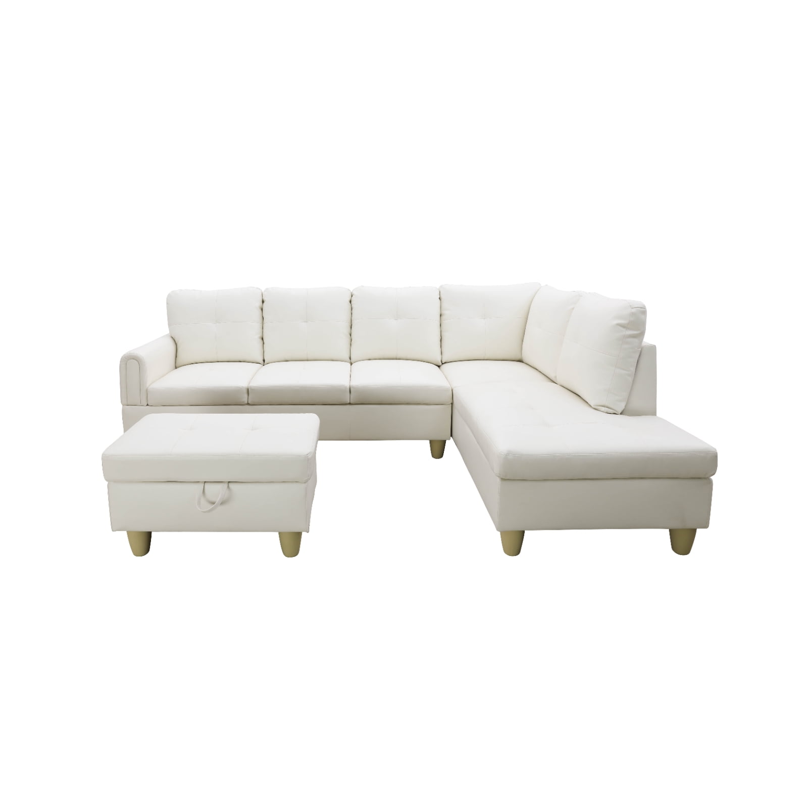 Hommoo L Shaped 4-Seat Couch, Faux Leather Sectional Couches and Sofas, Modern Living Room Furniture Sets Sectional Sofa Set, White(No Ottoman)