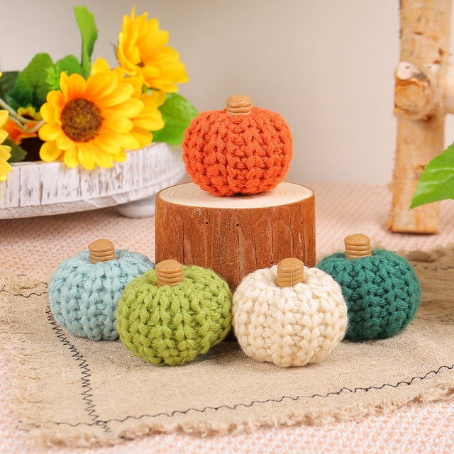 Xihbxyly Calabaza Tejida a Mano, Diseño Artesanal Colorido, Adorno Único Hecho a Mano, Decoración para Fiestas y Festividades, Decoración para Estanterías Del Hogar, Material Suave y Duradero, 1 Jueg