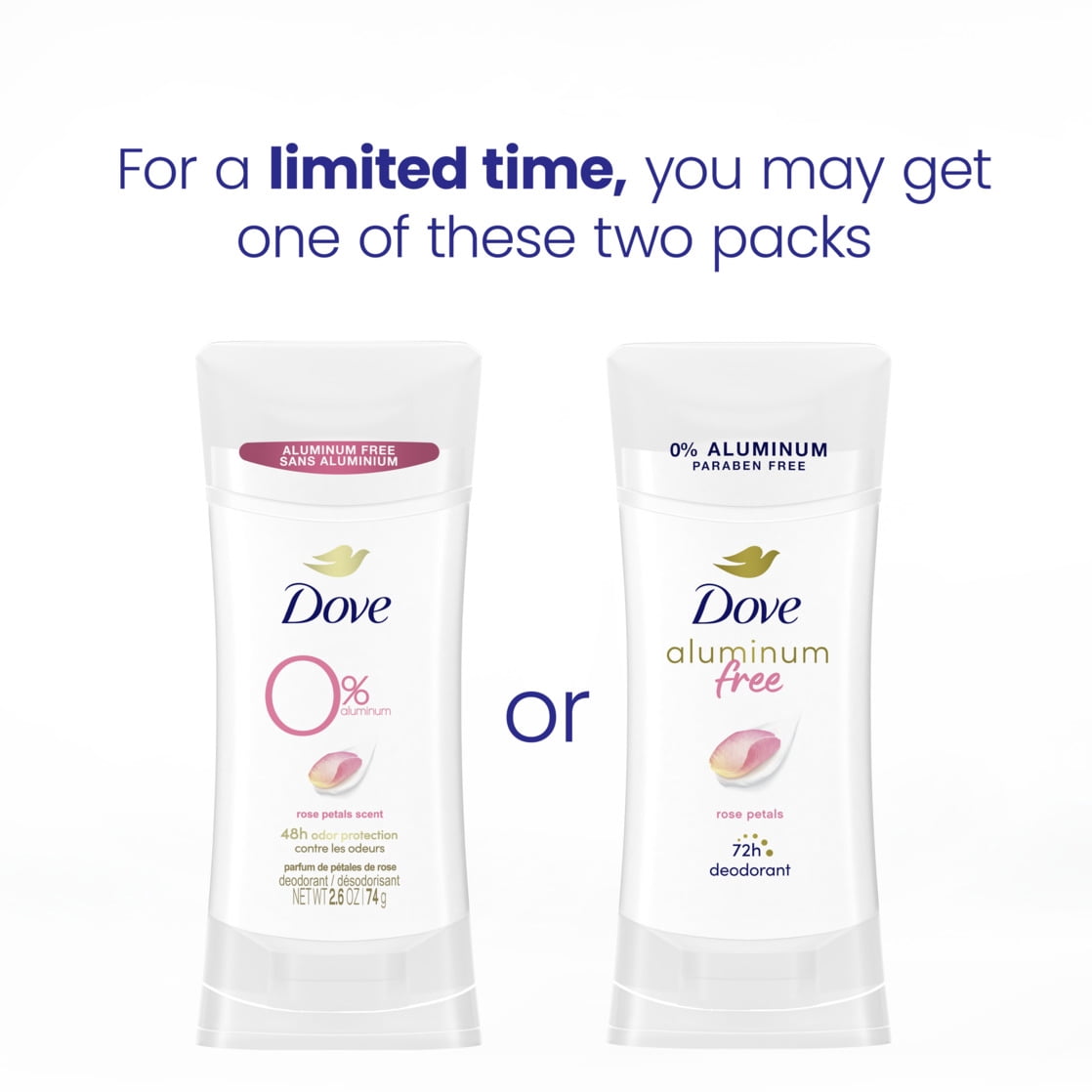 Dove Aluminum Free Deodorant for Women Rose Petals, 2.6 oz