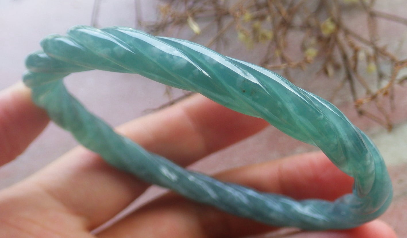 Icy Green Natural A JADE Jadeite Knotted Bangle Bracelet 59 mm 705002