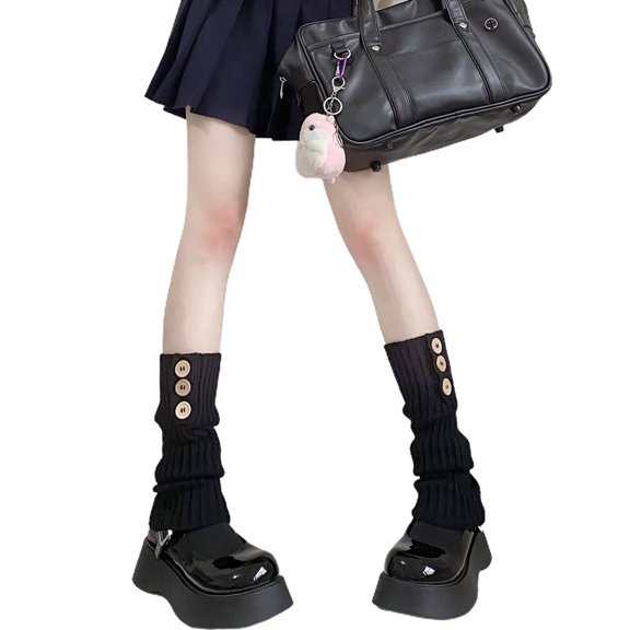 JUNTEX Women Gothic Ribbed Knit Leg Warmers with Buttons Lolita Boot Socks Stockings