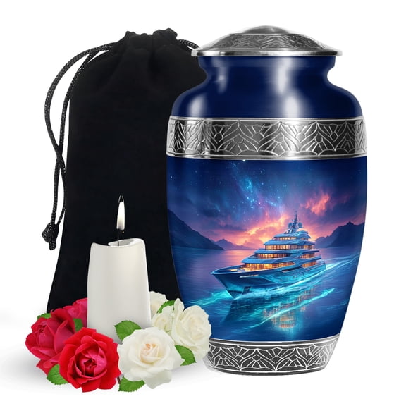 YATSKIA Yacht Large Funeral Urns for Human Ashes Adult Mother and Father, Decorative Cremation Urn for Ashes Adult Dad, (200 Cubic, Large 10 Inch)