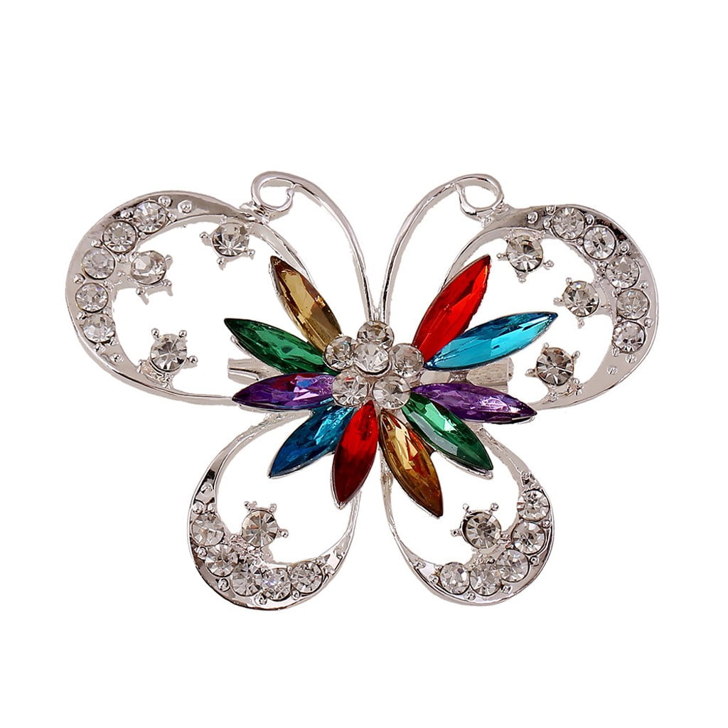 Lieteswe Brooch Pin Diamond Butterfly Wedding Bridal Rhinestone Shawl Clip Ladies Jewelry