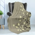 thumbnail image 4 of Japanese Soft Flannel Fleece Throw Blanket, Retro Flourishing Twiggy Eastern Blossoms Botanical Metaphoric Concept, Cozy Plush for Indoor and Outdoor Use, 50" x 60", Beige Brown, by Ambesonne, 4 of 5