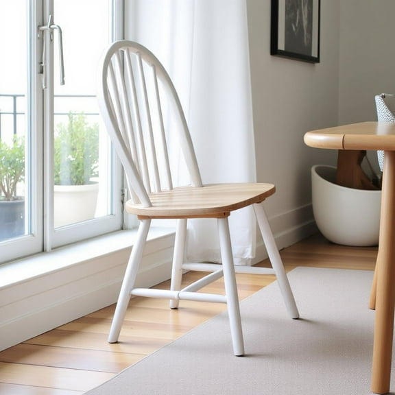 FurniFact Set of 4 Wooden Dining Chairs with Natural Brown and White Finish