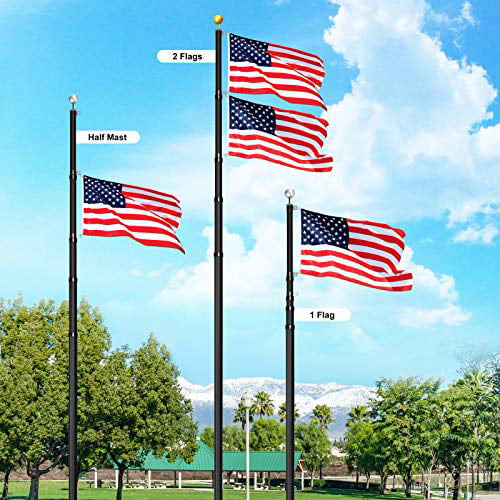 Winiski 20ft Sectional Flag Pole Kit Black Heavy Duty Residential Flagpole out for sale online 
