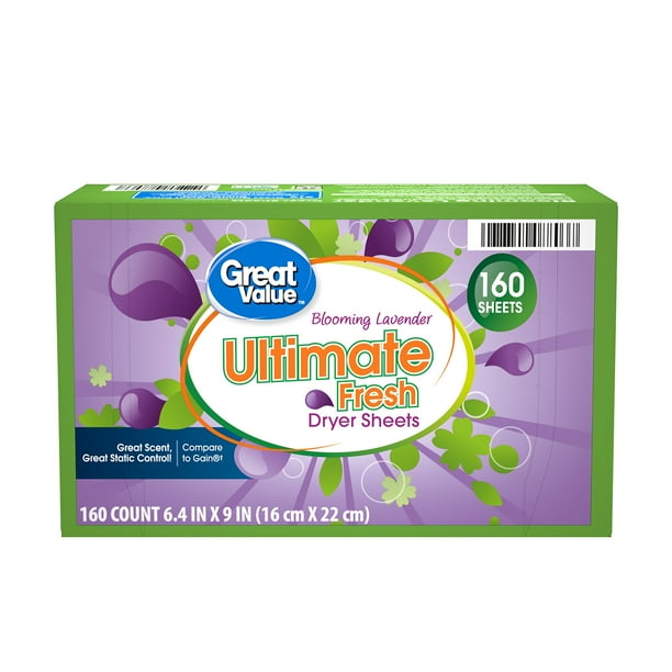 Great Value Ultimate Fresh Fabric Softener Dryer Sheets Blooming Lavender 160 Count Com Great Value Ultimate Fresh Fabric, Arm Hammer Fabric Softener Sheets Sds