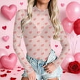 thumbnail image 2 of CAIXIA Valentines Day Women's Long Sleeve Love Print See Through Sheer Mesh Crop Top Tee T Shirts, 2 of 5