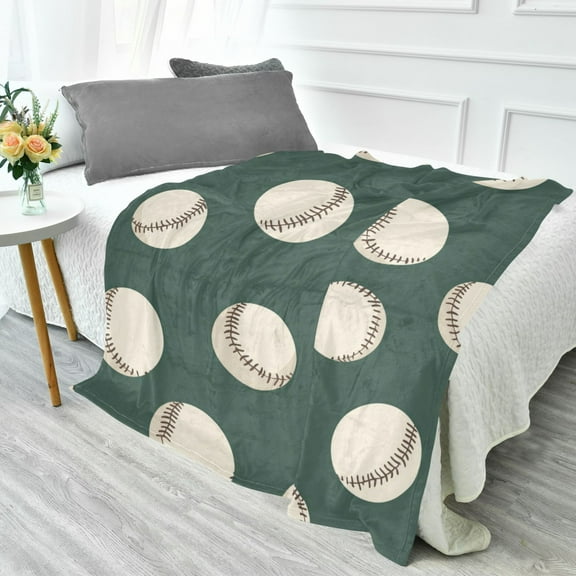 70x55 Inches Glow in The Dark Blanket Cozy Throw Camping Blankets for Home and Outdoor Use Green Baseball Pattern