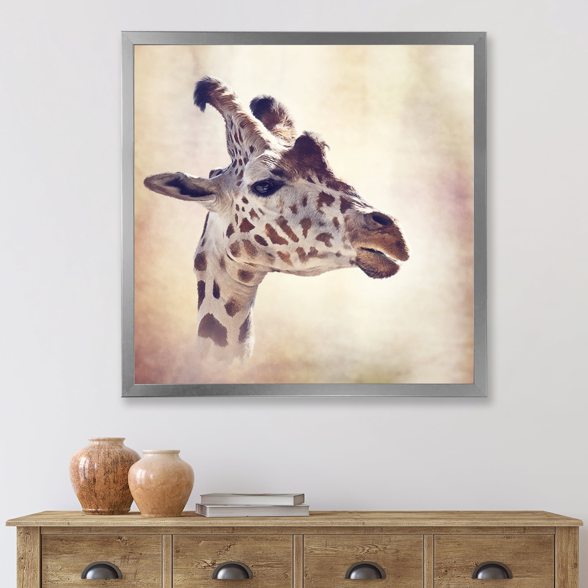 Designart 'Close Up Portrait of A Giraffe VII' Farmhouse Framed Art Print