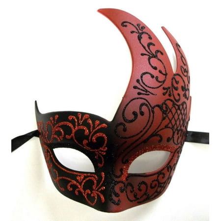 Black Red Masquerade Swirl Flame Mask Mardi Gras Ball Dance Prom