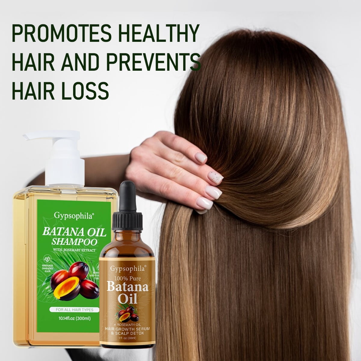 Gypsophila Women Batana Oil Shampoo and Hair Oil with Rosemary,Gently Cleanse Scalp, Help Strengthen Reduce Breakage, Hair Stimulation Product for Women & Unisex (10.14 fl.oz+1 fl.oz)