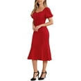 thumbnail image 2 of INSPIRE CHIC Business Elegant Dresses for Women's Sweetheart Neck Puff Short Sleeve Mermaid Midi Dress M Red, 2 of 6