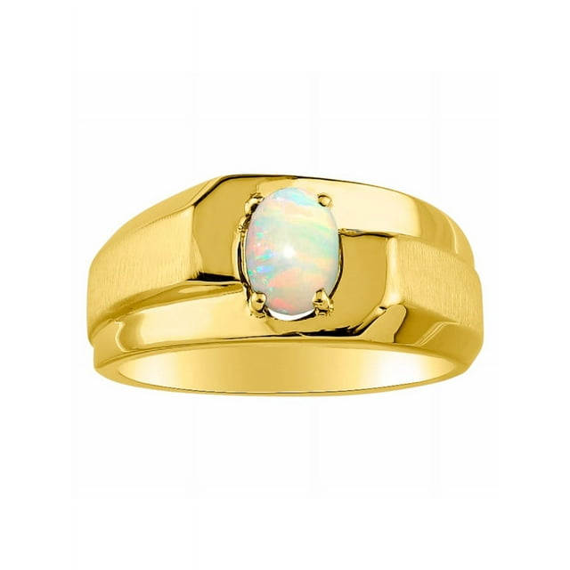 RYLOS Men's Rings 14K Yellow Gold Ring Classic Solitaire 7X5MM Oval Shape Gemstone Designer Band Opal African October Birthstone Rings For Men Size 9