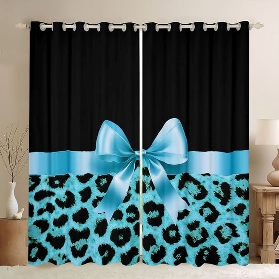 Homewish Cartoon Ribbon Bowknot Blackout Curtains Set of 2 (52x84 Each) For Children Teens Girls,Abstract Cheetah Print Window Curtains,Dreamy Princess Curtains and Drapes,Microfiber Bedroom Decor