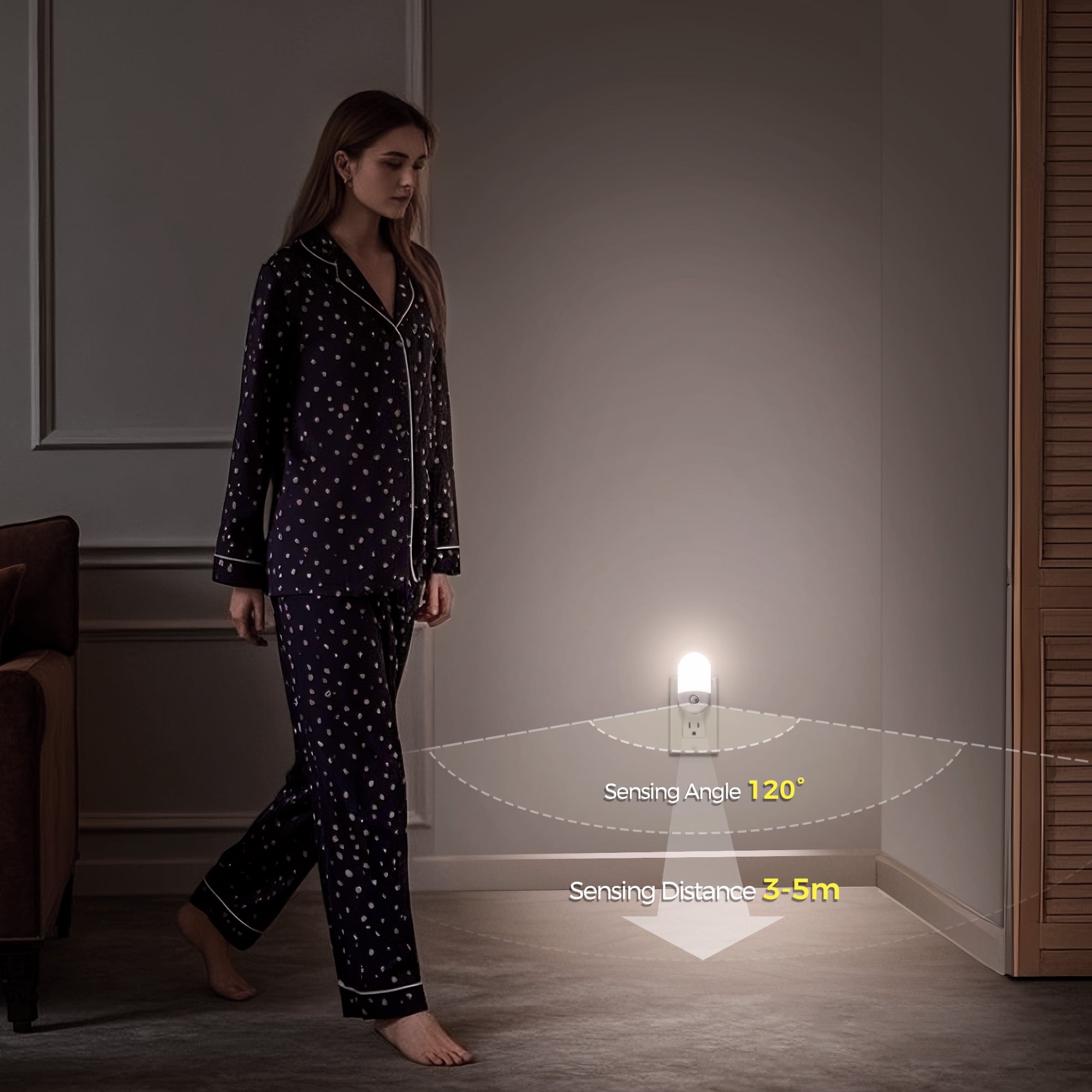 YANSUN Motion Sensor Night Light Plug in, 5000K Daylight White, Adjustable Brightness for Bathroom, Bedroom, Hallway(2-Pack)